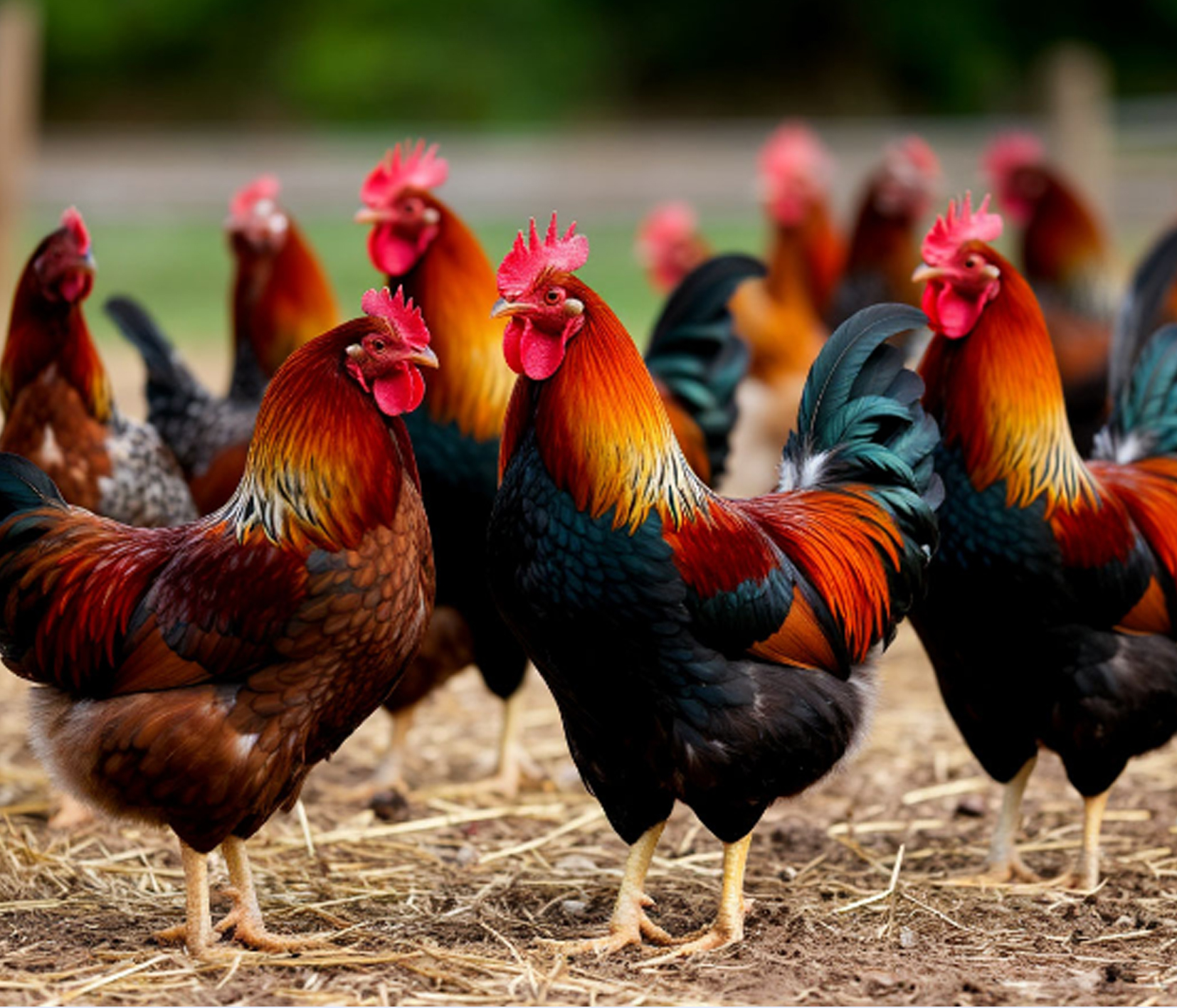 на фото курицы и петухи.